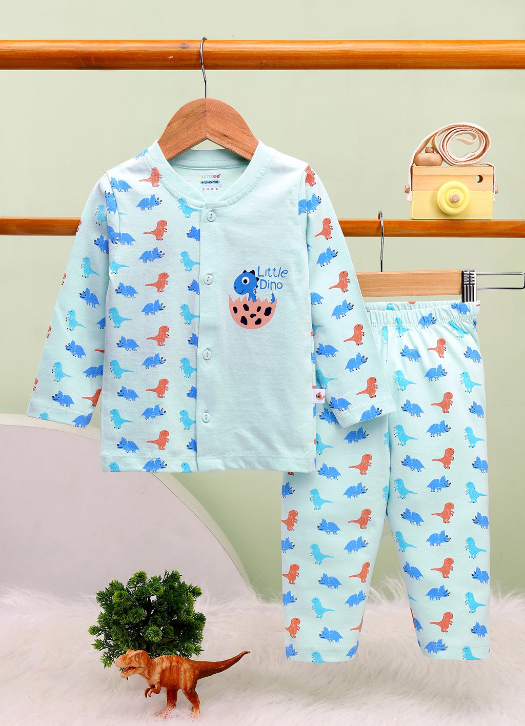 Bumzee Mint Animal Print Jabla & Pyjama Set, Full Sleeves, 100% Cotton