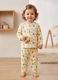 Bumzee Beige Animal Print Jabla & Pyjama Set, Full Sleeves, 100% Cotton (Style Peb11804)