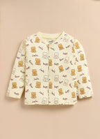 Bumzee Beige Animal Print Jabla & Pyjama Set, Full Sleeves, 100% Cotton (Style Peb11804)