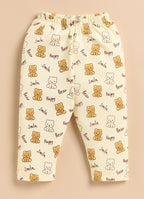 Bumzee Beige Animal Print Jabla & Pyjama Set, Full Sleeves, 100% Cotton (Style Peb11804)