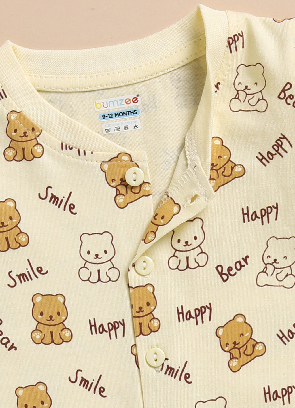 Bumzee Beige Animal Print Jabla & Pyjama Set, Full Sleeves, 100% Cotton (Style Peb11804)