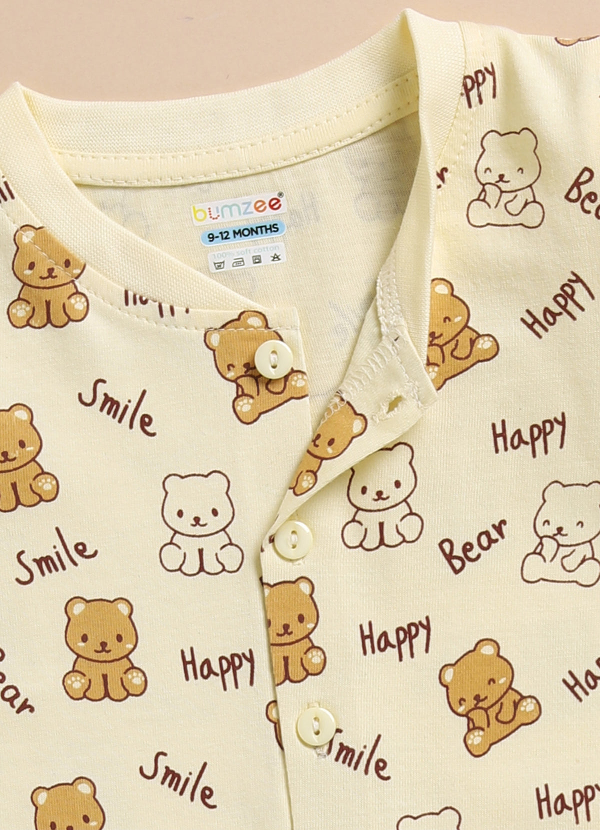 Bumzee Beige Animal Print Jabla & Pyjama Set, Full Sleeves, 100% Cotton (Style Peb11804)
