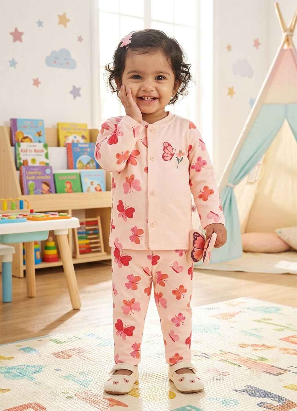 Bumzee Peach Animal Print Jabla & Pyjama Set, Full Sleeves, 100% Cotton