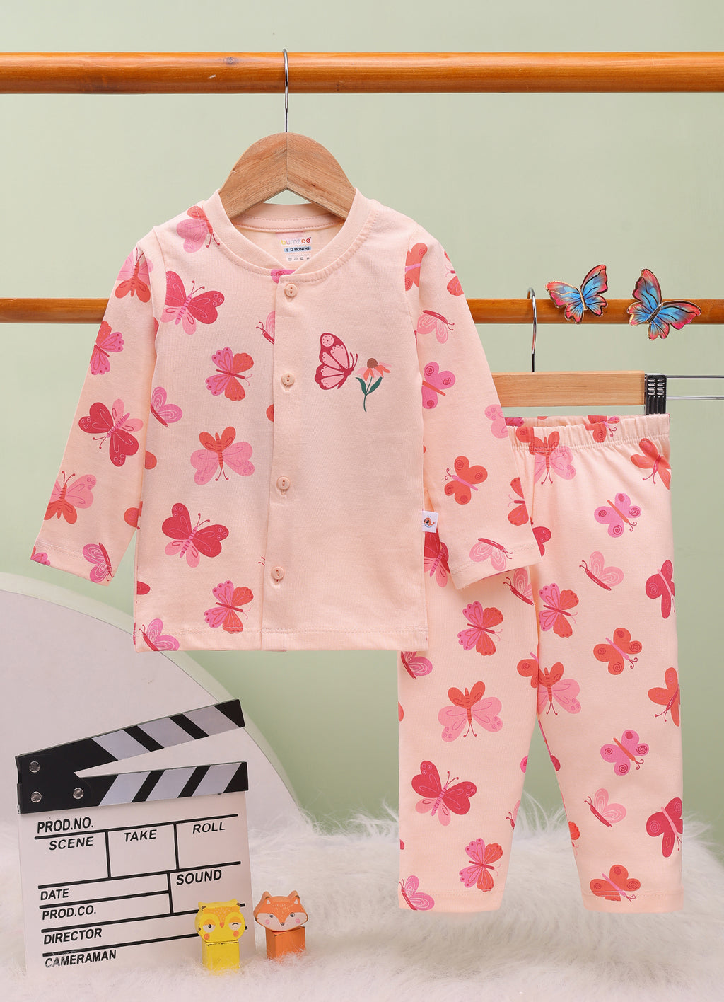 Bumzee Peach Animal Print Jabla & Pyjama Set, Full Sleeves, 100% Cotton