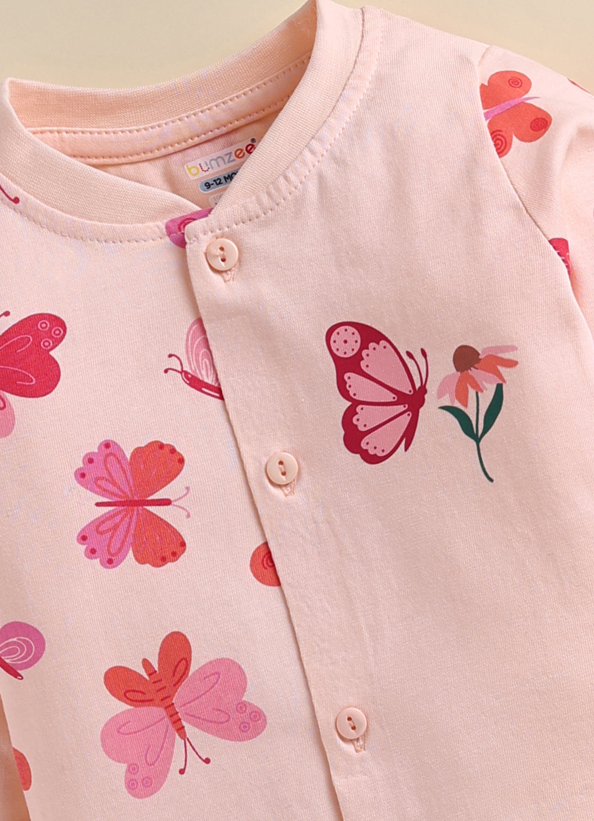 Bumzee Peach Animal Print Jabla & Pyjama Set, Full Sleeves, 100% Cotton