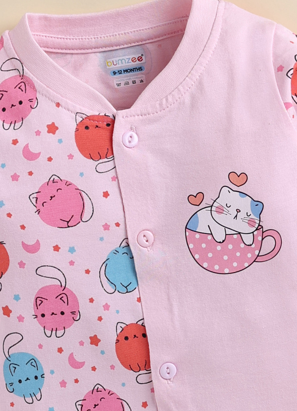 Bumzee Pink Animal Print Jabla & Pyjama Set, Full Sleeves, 100% Cotton