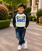 Bumzee White & Black Graphic Print Sweatshirt, Raglan Sleeves, Cotton Fleece