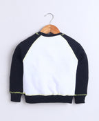 Bumzee White & Black Graphic Print Sweatshirt, Raglan Sleeves, Cotton Fleece