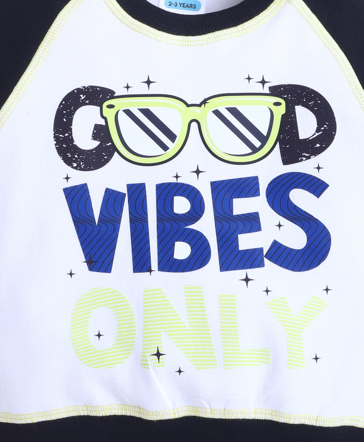 Bumzee White & Black Graphic Print Sweatshirt, Raglan Sleeves, Cotton Fleece