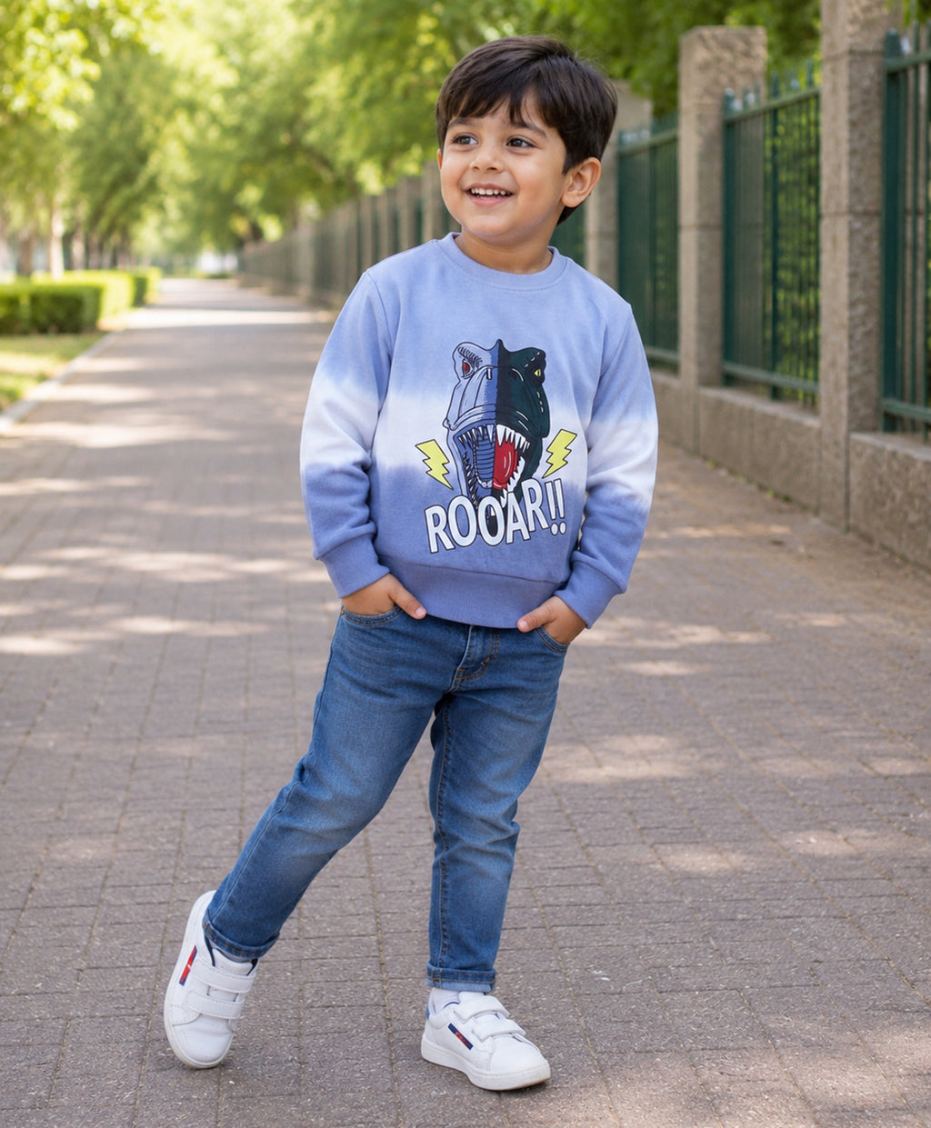 Bumzee Blue Tie & Dye Sweatshirt, Full Sleeves, Cotton Blend