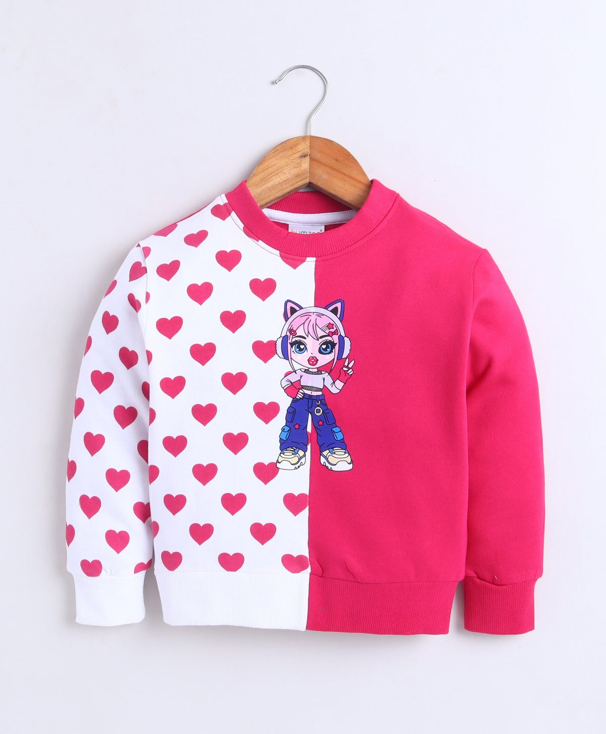 Bumzee Pink Cut & Sew Sweatshirt, Full Sleeves, Cotton Fleece