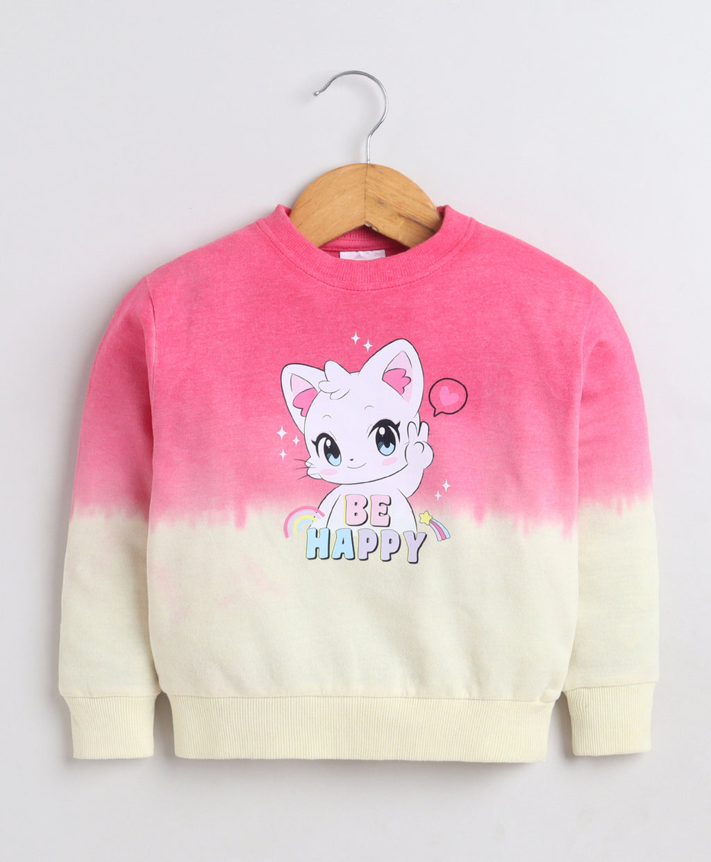 Bumzee Pink Tie & Dye Sweatshirt, Full Sleeves, Cotton Blend