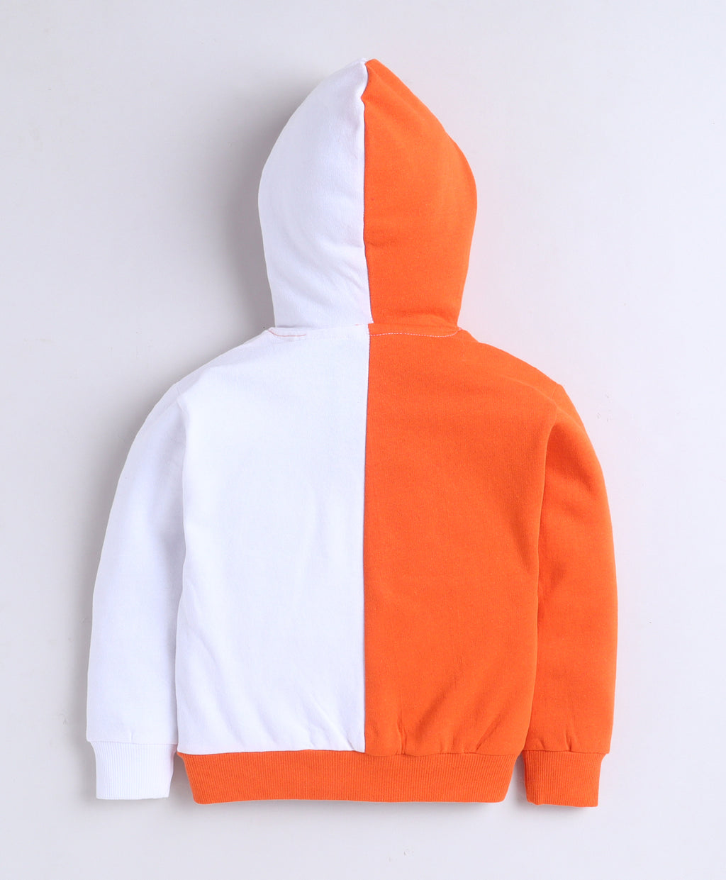 Orange & White Cut & Sew Hooded Sweatshirt, Full Sleeves, Cotton Fleece Blend
