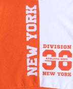Orange & White Cut & Sew Hooded Sweatshirt, Full Sleeves, Cotton Fleece Blend