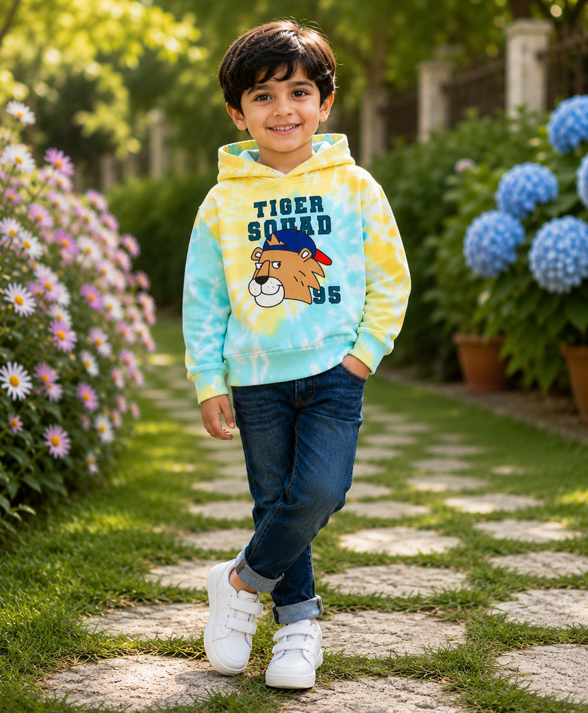 Bumzee Multi Tie & Dye Sweatshirt, Full Sleeves, Cotton Blend, Hooded (Style Peb11816)