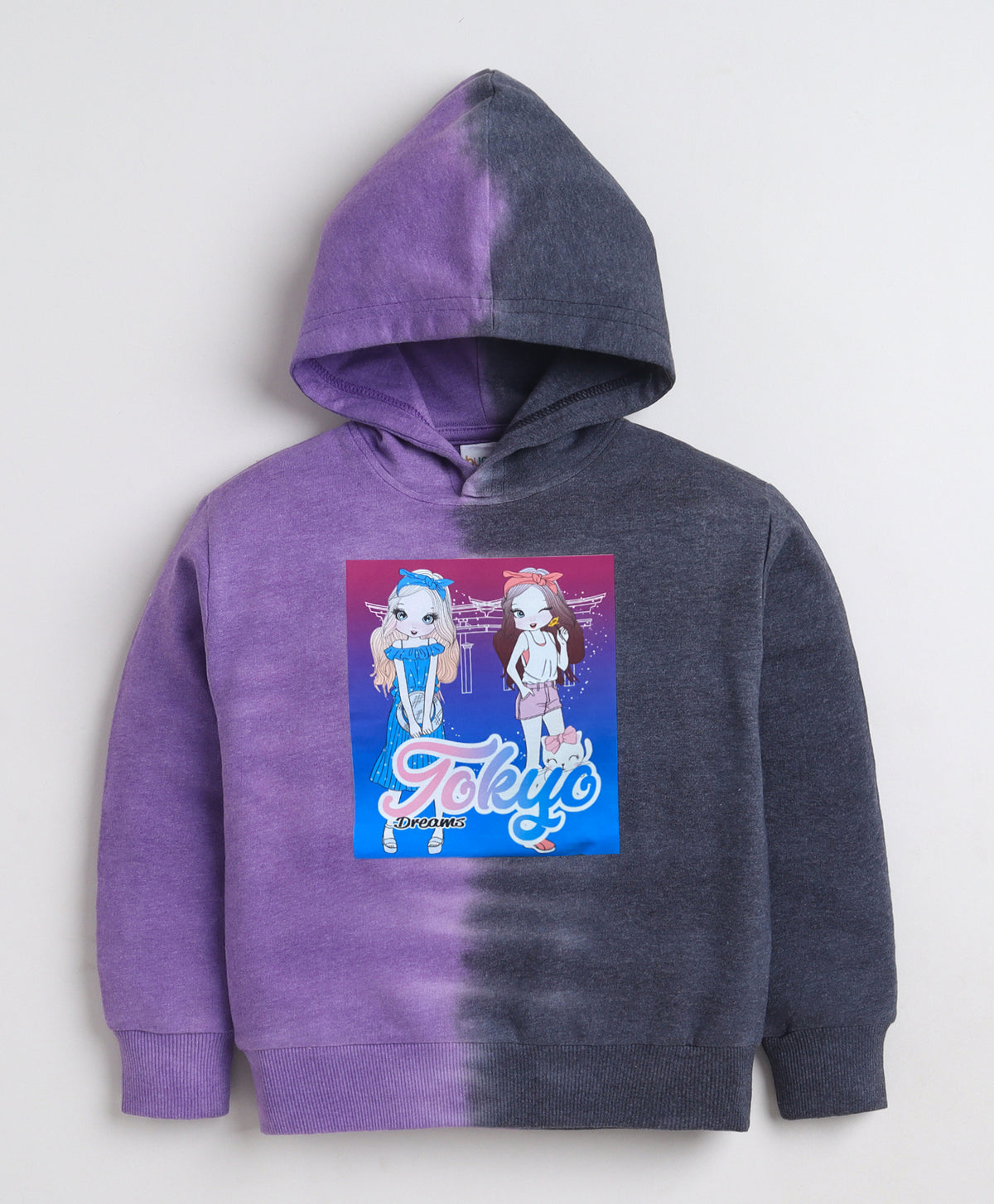 Bumzee Purple Tie & Dye Sweatshirt, Full Sleeves, Cotton Blend