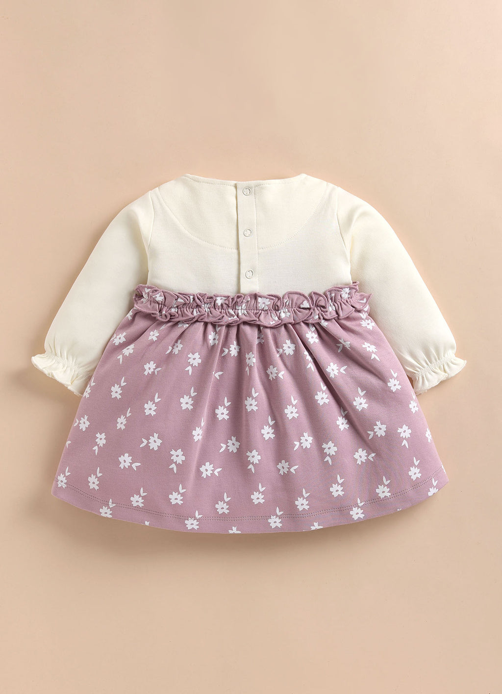 Bumzee Onion Pink Floral Print Frock, Full Sleeves, 100% Cotton