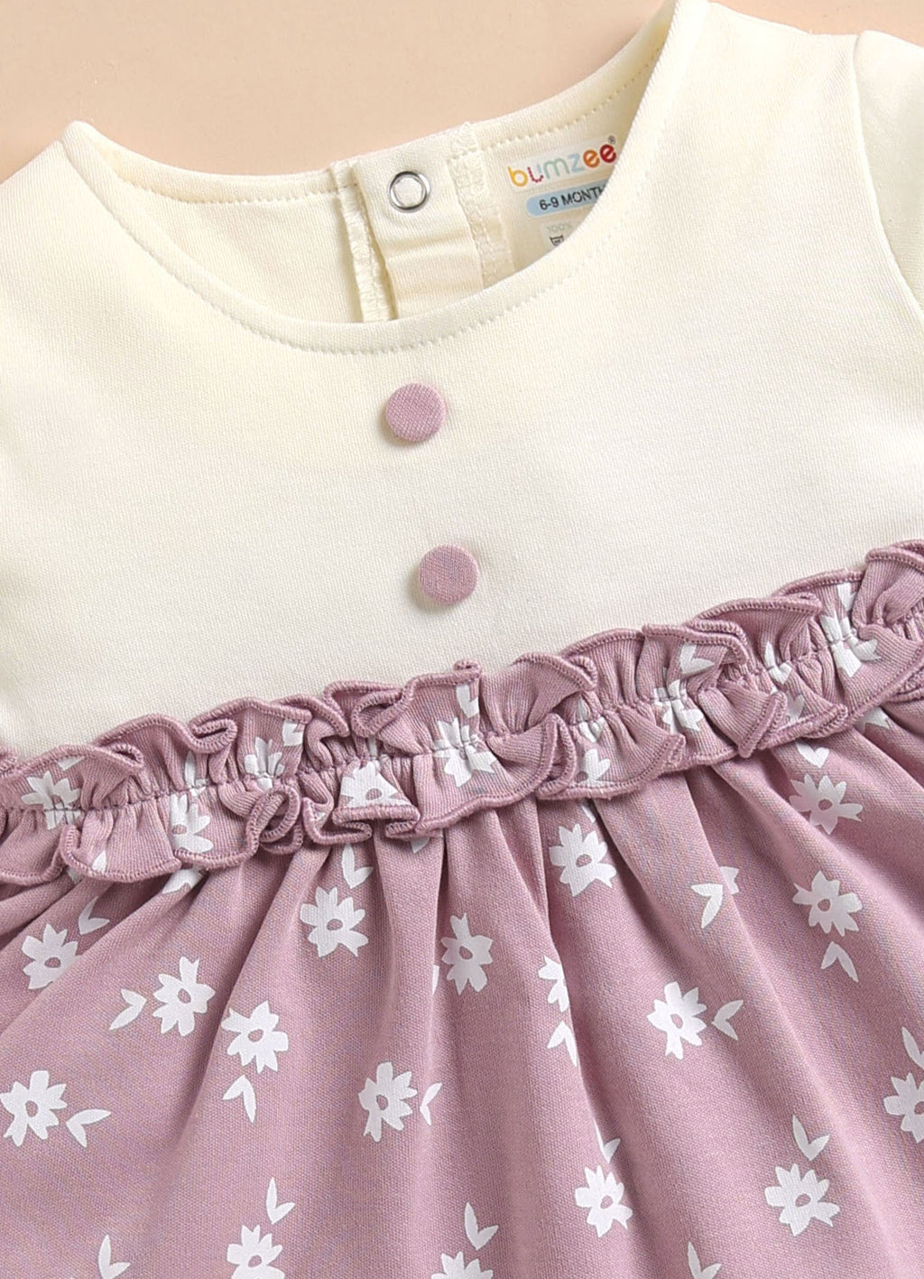 Bumzee Onion Pink Floral Print Frock, Full Sleeves, 100% Cotton