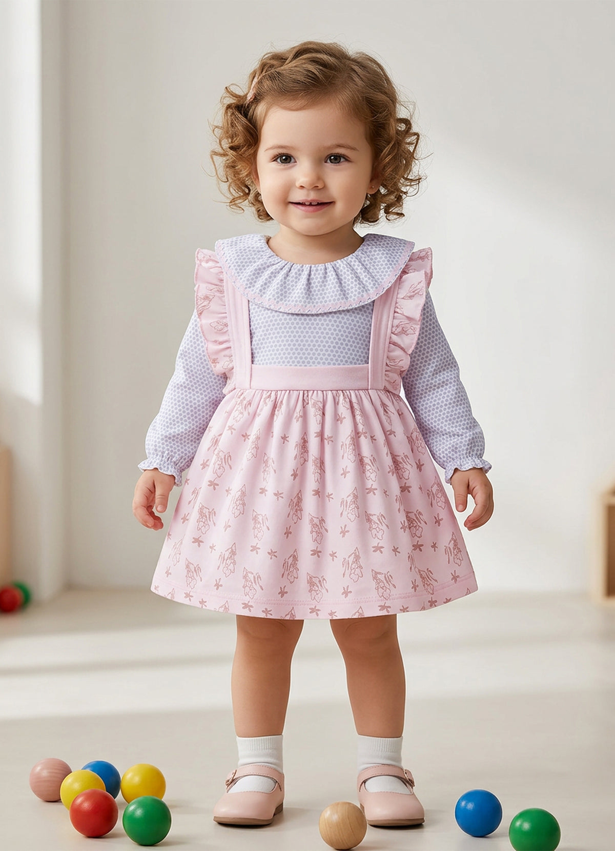 Bumzee Pink Floral Print Frock, Full Sleeves, 100% Cotton