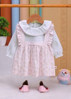 Bumzee Pink Floral Print Frock, Full Sleeves, 100% Cotton