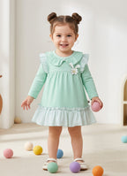 Bumzee Green Striped Frock, Full Sleeves, 100% Cotton