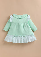 Bumzee Green Striped Frock, Full Sleeves, 100% Cotton