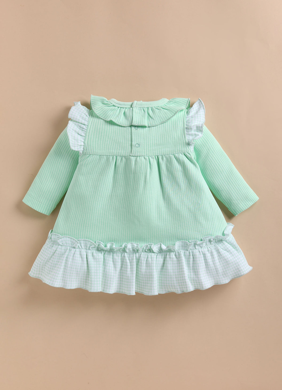 Bumzee Green Striped Frock, Full Sleeves, 100% Cotton