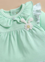 Bumzee Green Striped Frock, Full Sleeves, 100% Cotton