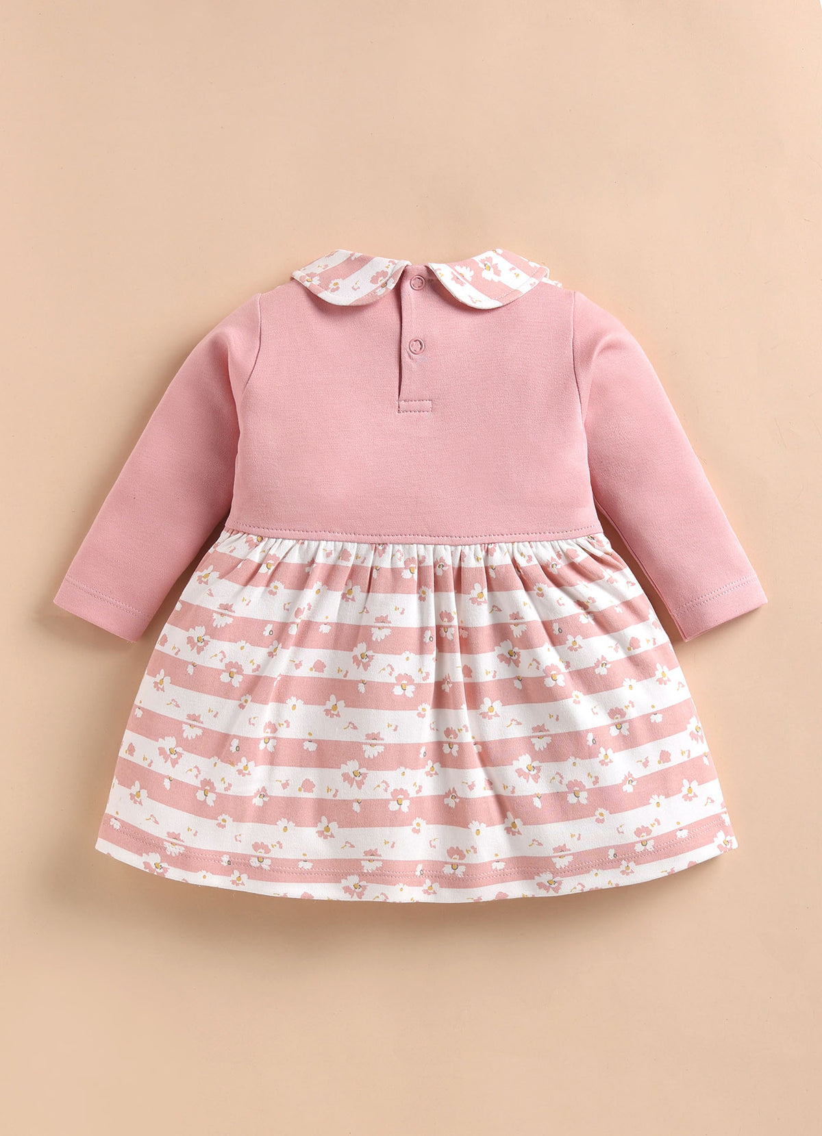 Bumzee Peach Floral Print Frock, Full Sleeves, 100% Cotton