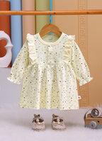 Bumzee Cream Floral Print Frock, Full Sleeves, 100% Cotton