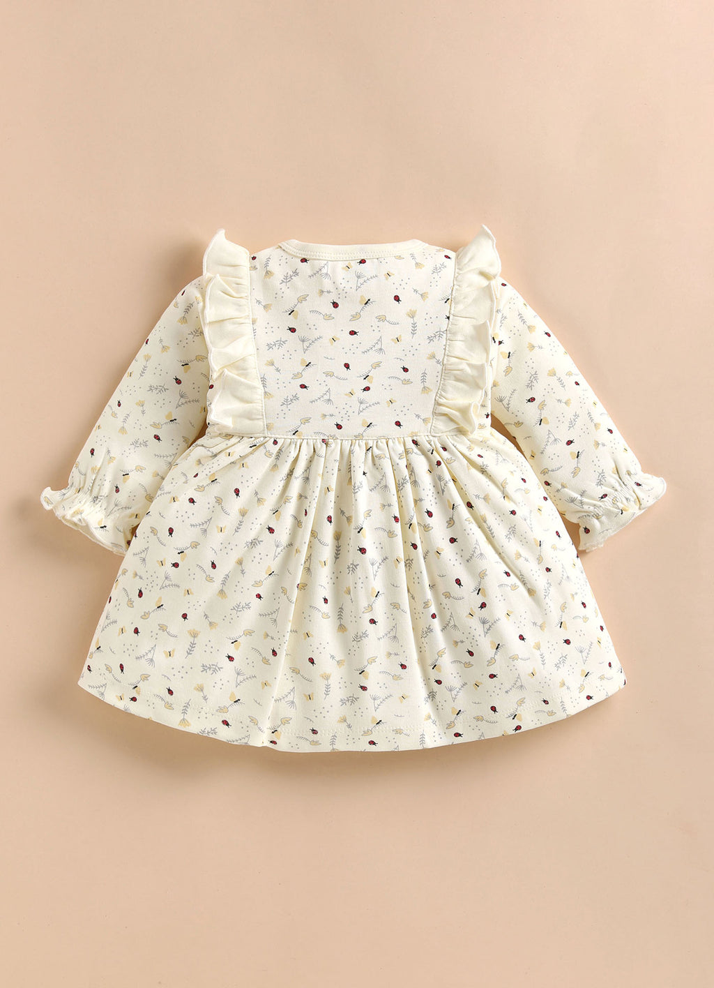 Bumzee Cream Floral Print Frock, Full Sleeves, 100% Cotton