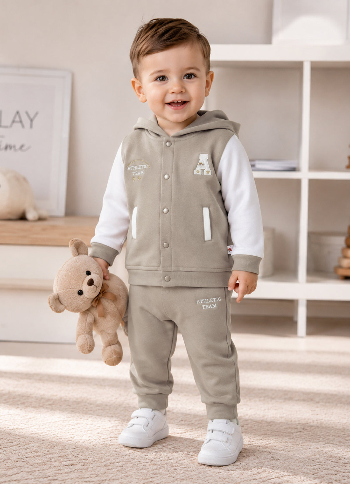 Bumzee Brown Embroidered Winter Set, Full Sleeves, 100% Cotton