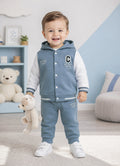 Bumzee Blue Embroidered Winter Set, Full Sleeves, 100% Cotton, Hooded (Style Peb11833)