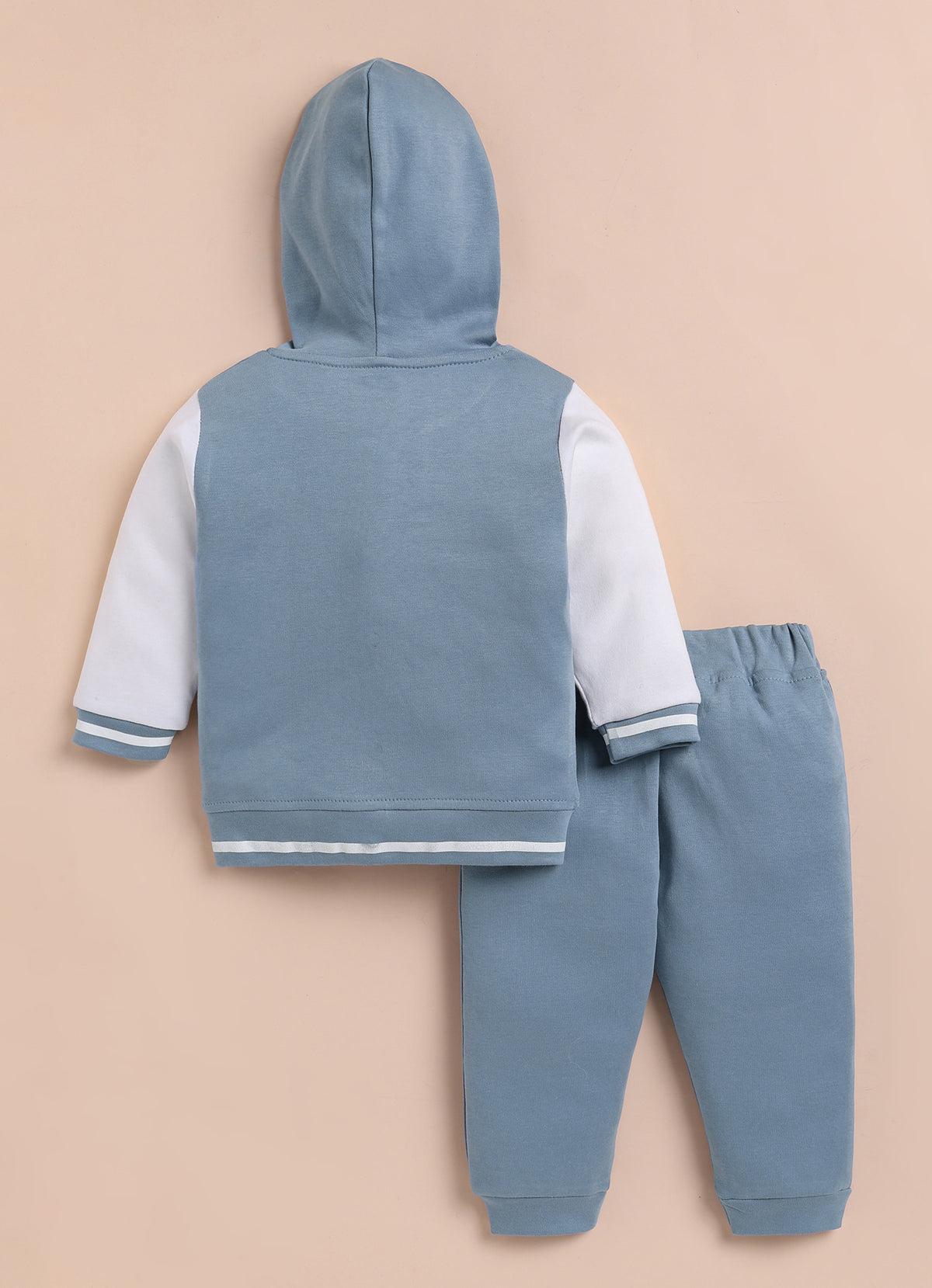 Bumzee Blue Embroidered Winter Set, Full Sleeves, 100% Cotton, Hooded (Style Peb11833)