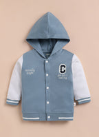Bumzee Blue Embroidered Winter Set, Full Sleeves, 100% Cotton, Hooded (Style Peb11833)