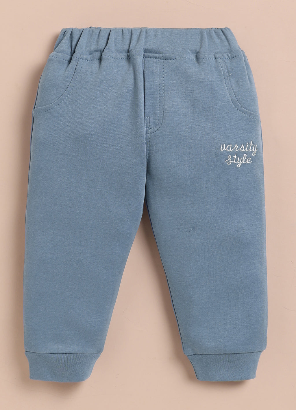 Bumzee Blue Embroidered Winter Set, Full Sleeves, 100% Cotton, Hooded (Style Peb11833)