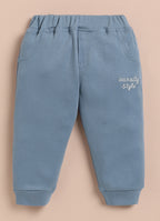 Bumzee Blue Embroidered Winter Set, Full Sleeves, 100% Cotton, Hooded (Style Peb11833)