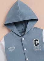 Bumzee Blue Embroidered Winter Set, Full Sleeves, 100% Cotton, Hooded (Style Peb11833)
