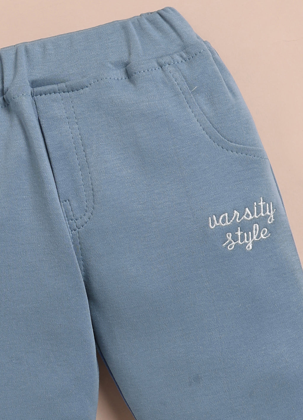 Bumzee Blue Embroidered Winter Set, Full Sleeves, 100% Cotton, Hooded (Style Peb11833)
