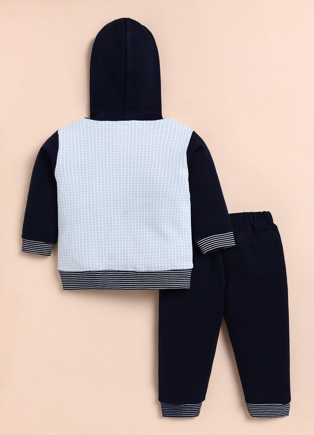 Bumzee Navy & Grey Embroidered Winter Set, Full Sleeves, 100% Cotton