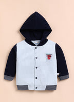 Bumzee Navy & Grey Embroidered Winter Set, Full Sleeves, 100% Cotton