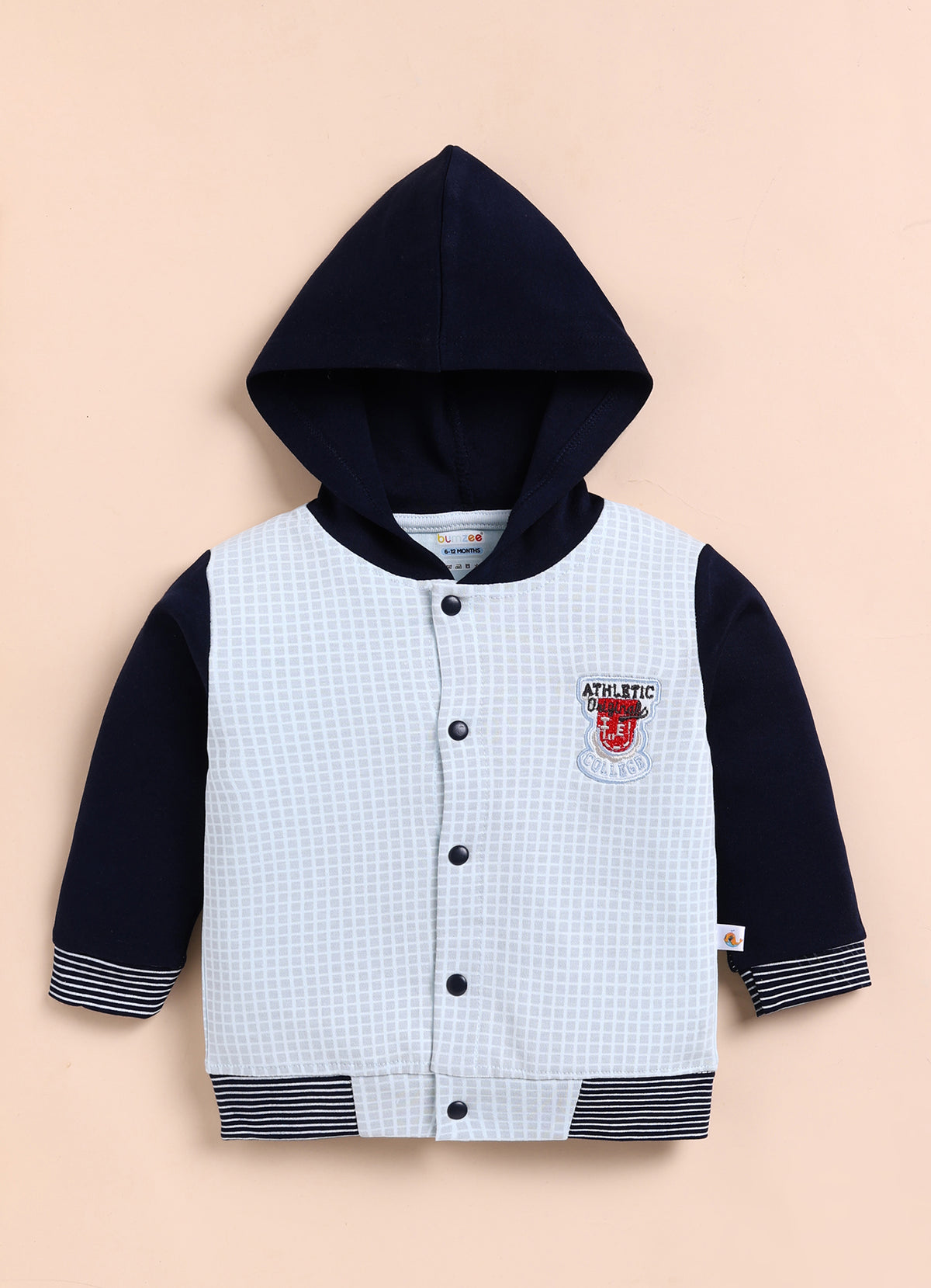 Bumzee Navy & Grey Embroidered Winter Set, Full Sleeves, 100% Cotton