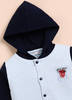 Bumzee Navy & Grey Embroidered Winter Set, Full Sleeves, 100% Cotton