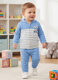 Bumzee Blue Embroidered Winter Set, Full Sleeves, 100% Cotton, Hooded (Style Peb11835)