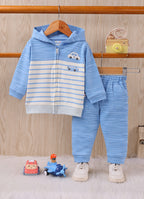 Bumzee Blue Embroidered Winter Set, Full Sleeves, 100% Cotton, Hooded (Style Peb11835)