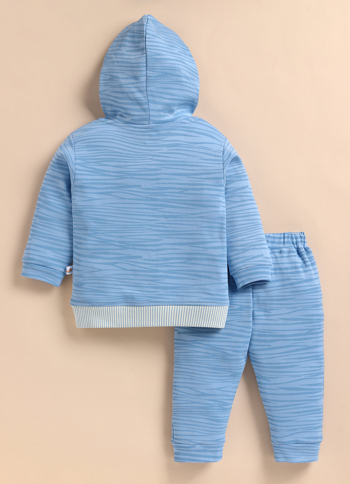 Bumzee Blue Embroidered Winter Set, Full Sleeves, 100% Cotton, Hooded (Style Peb11835)