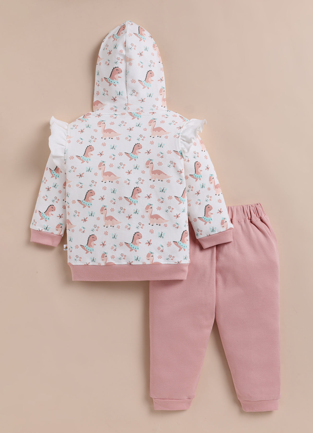 Bumzee White & Peach Animal Print Winter Set, Full Sleeves, 100% Cotton
