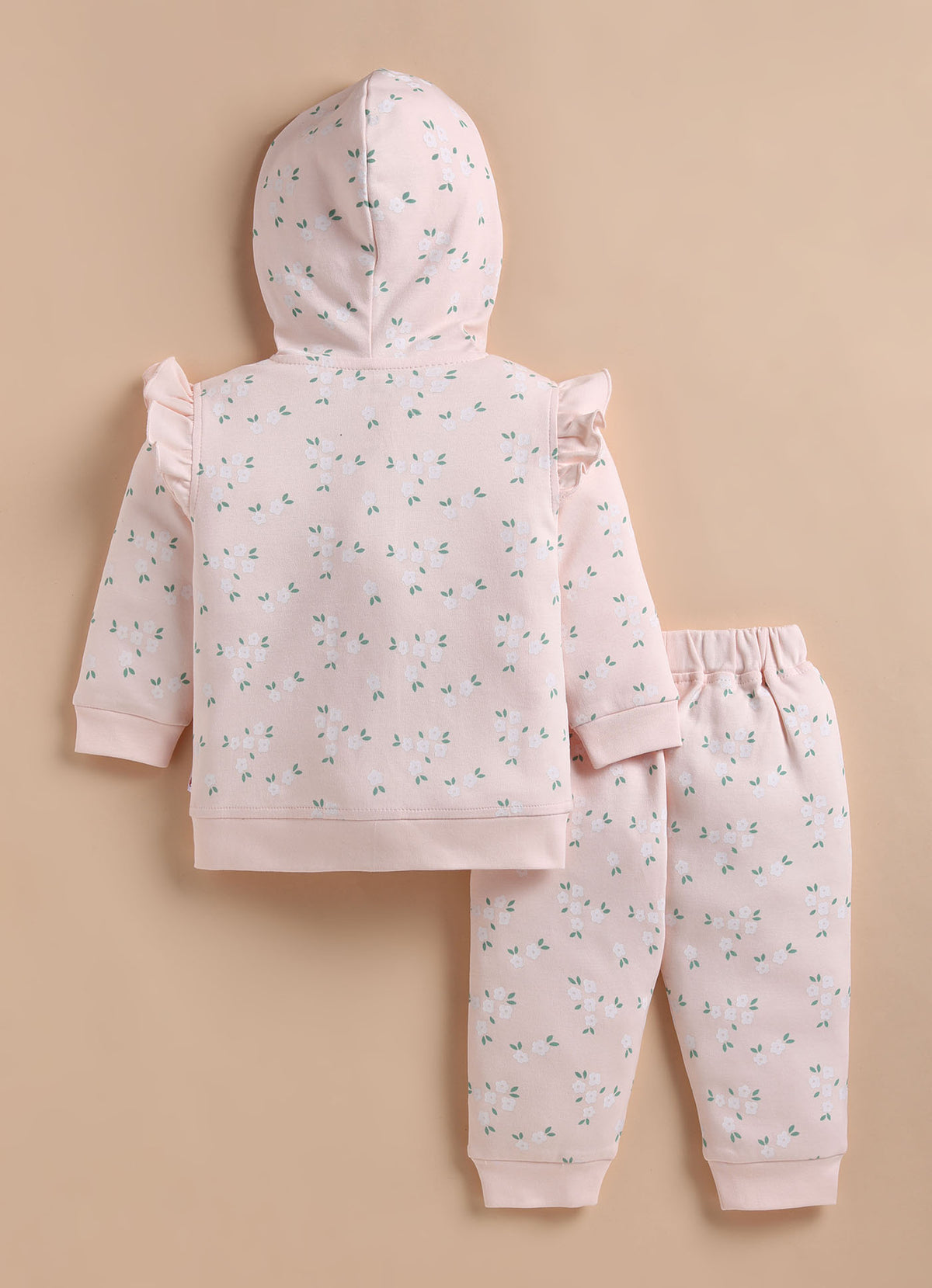 Bumzee Peach Floral Print Winter Set, Full Sleeves, 100% Cotton