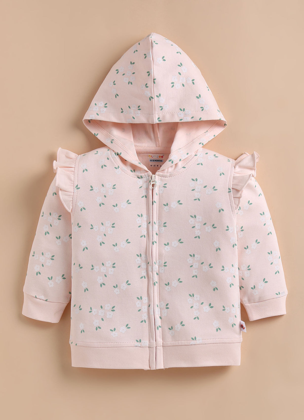 Bumzee Peach Floral Print Winter Set, Full Sleeves, 100% Cotton