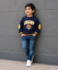 Bumzee Navy Animal Print Sweatshirt, Full Sleeves, Cotton Fleece